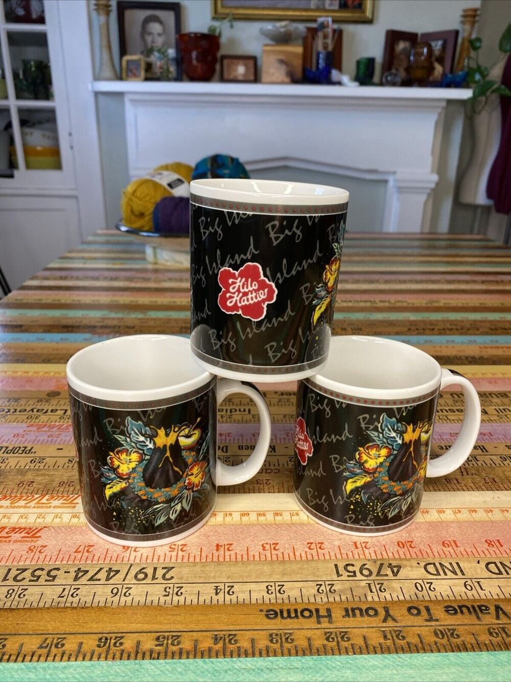 Set Of 3 2002 Hilo Hattie Big Island Heritage Coffee MUGS CUPS Hawaii Floral